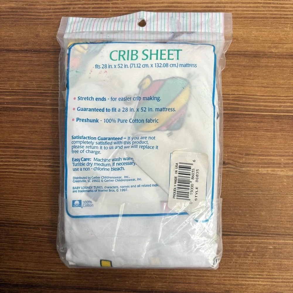 Vintage 1997 Baby Looney Tunes Bugs Bunny Crib Sheet NOS Sealed 28x52 Cotton